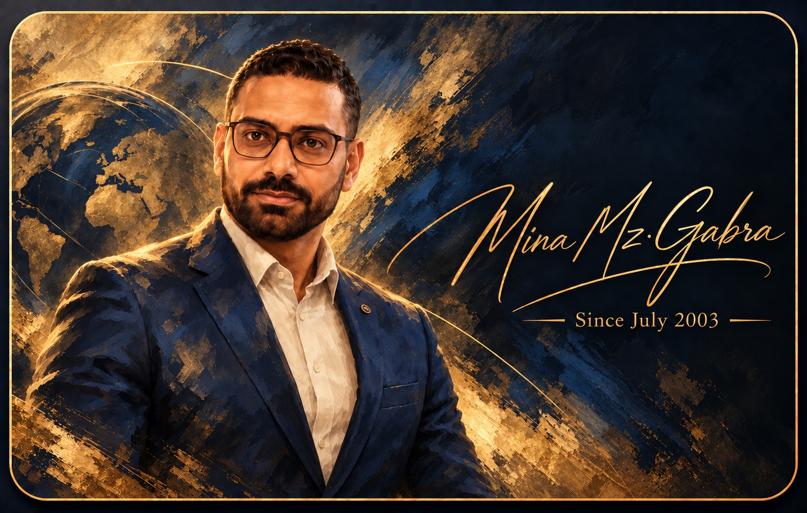 Mina Gabra, navy and gold personal card — Since July 2003